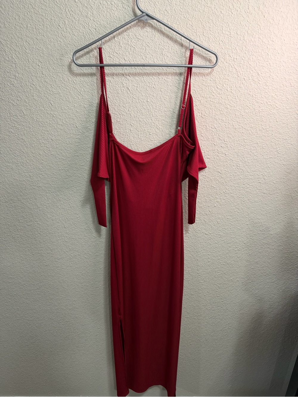 Red Cold-Shoulder Ribbed Maxi Dress - Women